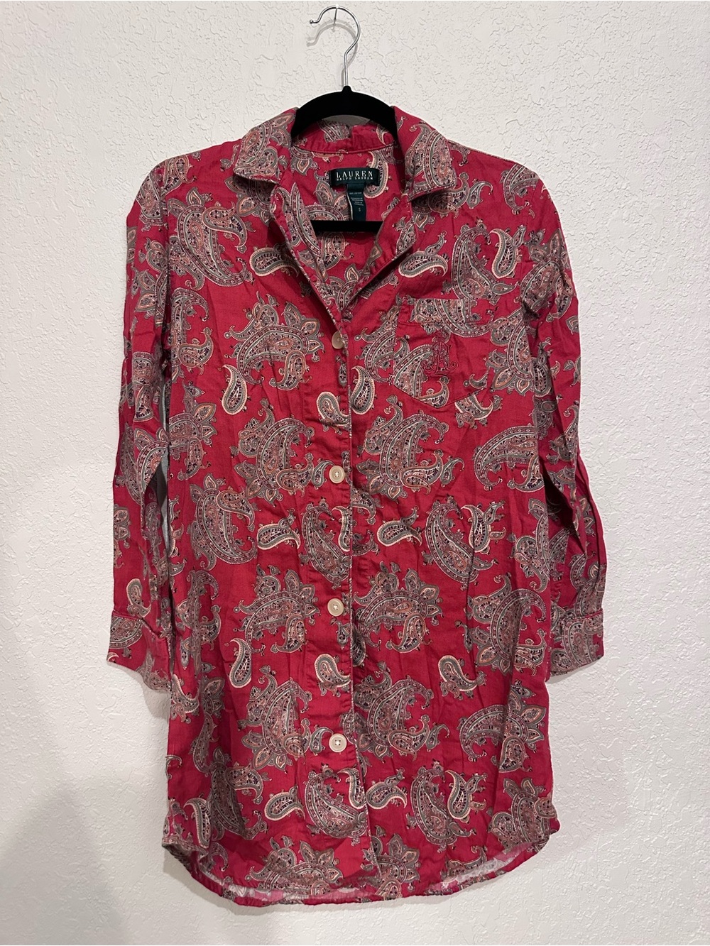 Lauren Ralph Lauren Red Paisley Button-Down night shirt